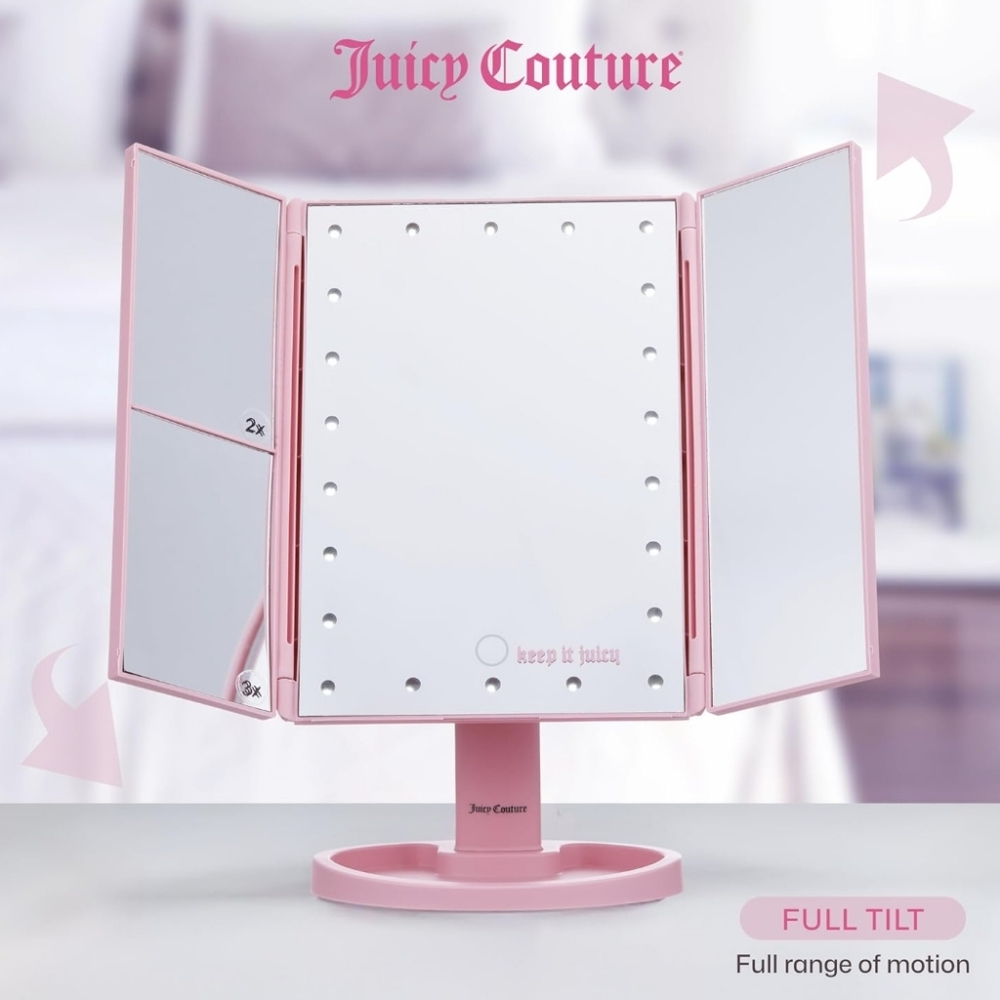 NIB Juicy Couture Pink Tri-Fold Vanity Mirror with LED Lights